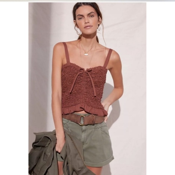 Anthropologie Mare Mare Smocked Crop Top Boho Neutral Sz S NEW 100% Cotton - Picture 1 of 5